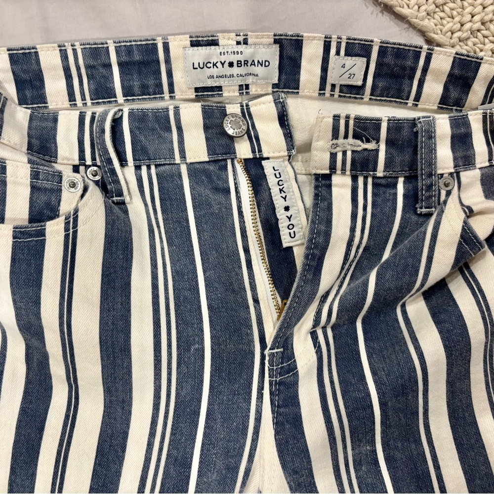 Lucky Brand Navy and White Striped High Rise Jeans Kick flares